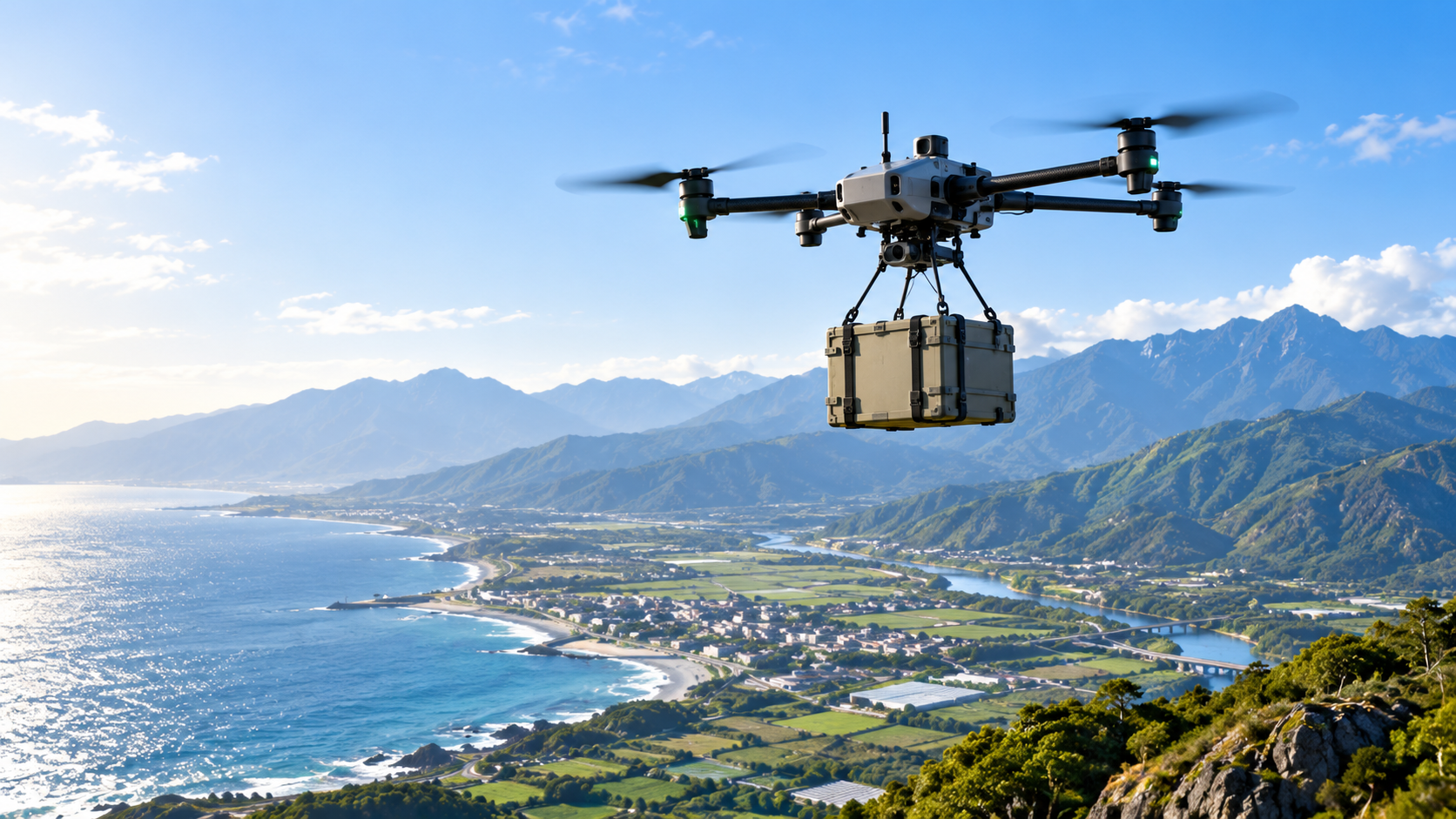 Concept of an autonomous UAV transporting a cargo case
